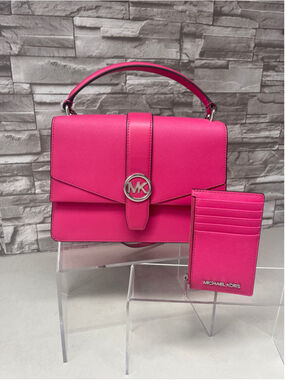 Michael Kors Greenwich Top Handle Satchel & Matching Wallet Dragonfruit Pink
